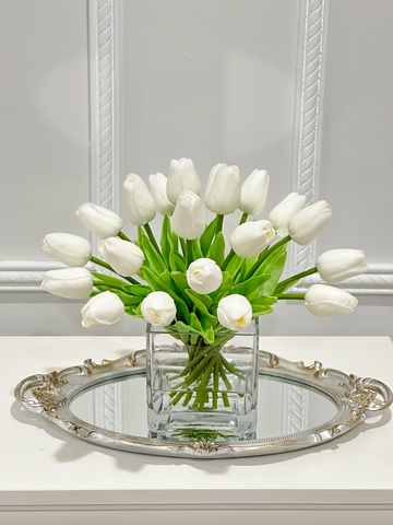 Medium Tulips Floral Arrangement Real Touch in Glass Vase